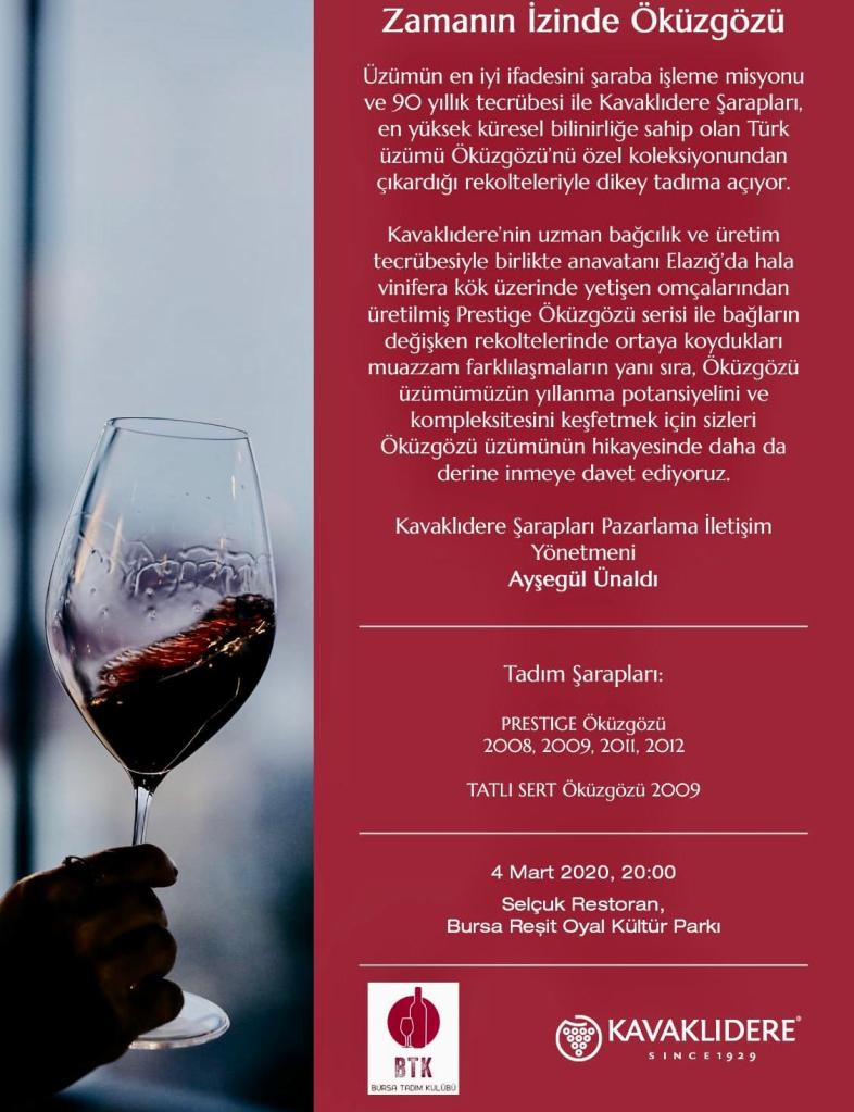 kavaklıdere prestige öküzgözü wine şarap tasting tadım tatlı sert 2004 2008 2009 2011 2012 selçuk restoran restaurant bursa tadım kulübü